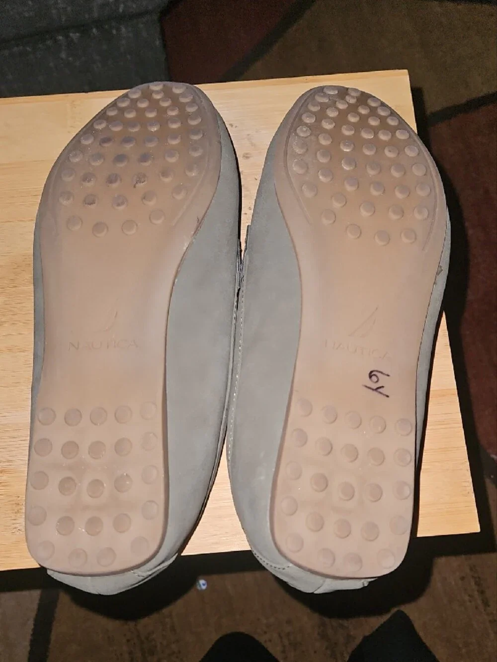 Nautica Women’s Gray Suede Slip-On Loafers with Gold Logo Accent